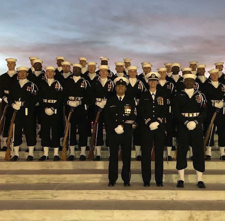 Rose Hill graduate, J.J. Carney stands with the rest of the Navy Ceremonial Guard. Carney was part of the marching platoon at President George H.W. Bushs funeral in December.